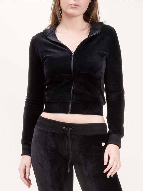 Veste capuche velours - noir