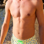 Photo d'un homme à la plage portant le short de maillot de bain Big Jano Brai x Poolday
