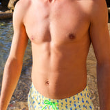 Photo d'un homme à la plage portant le short de maillot de bain Big Jano Brai x Poolday