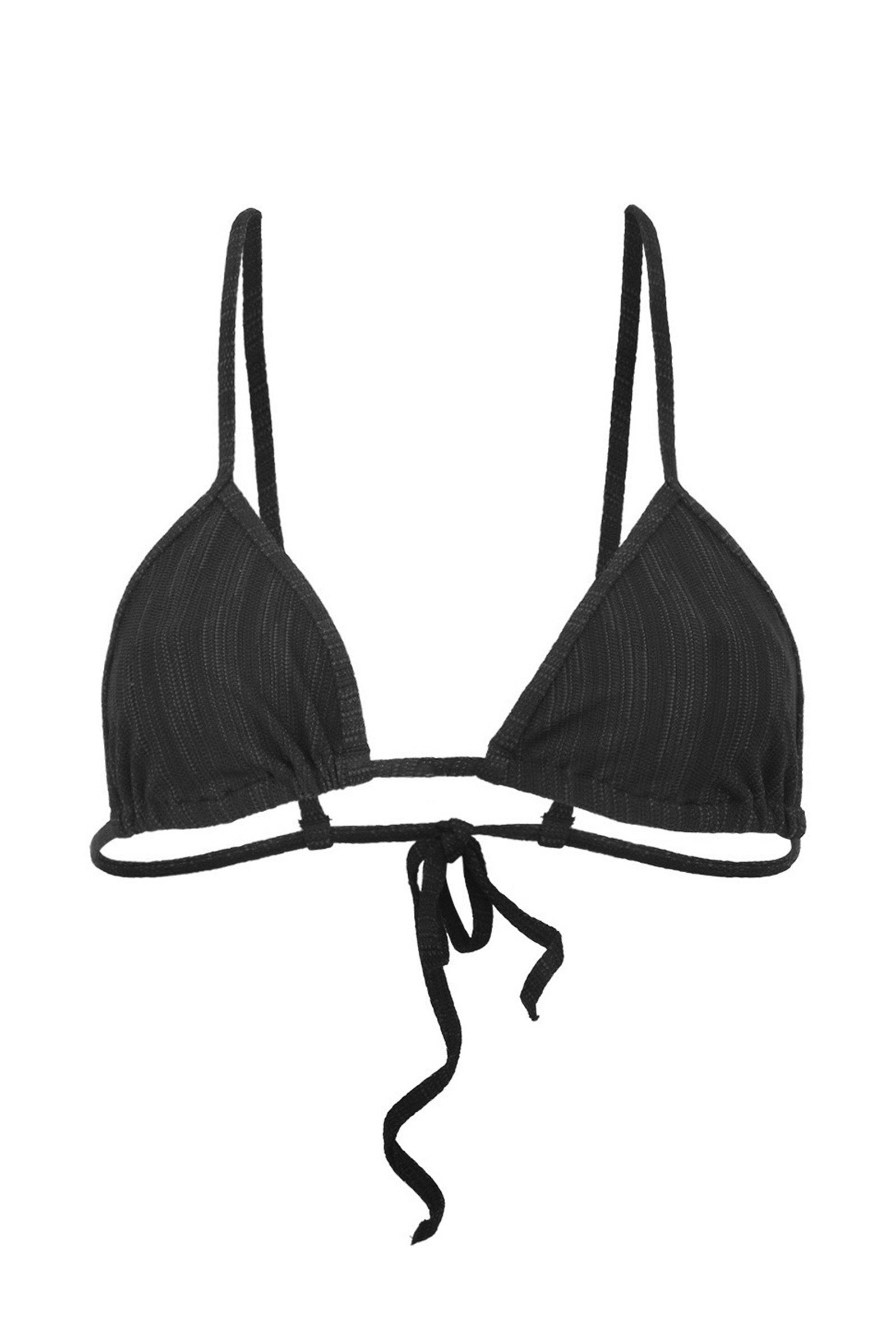 Photo détourée sur fond blanc du haut de maillot de bain Noto noir jacquard
