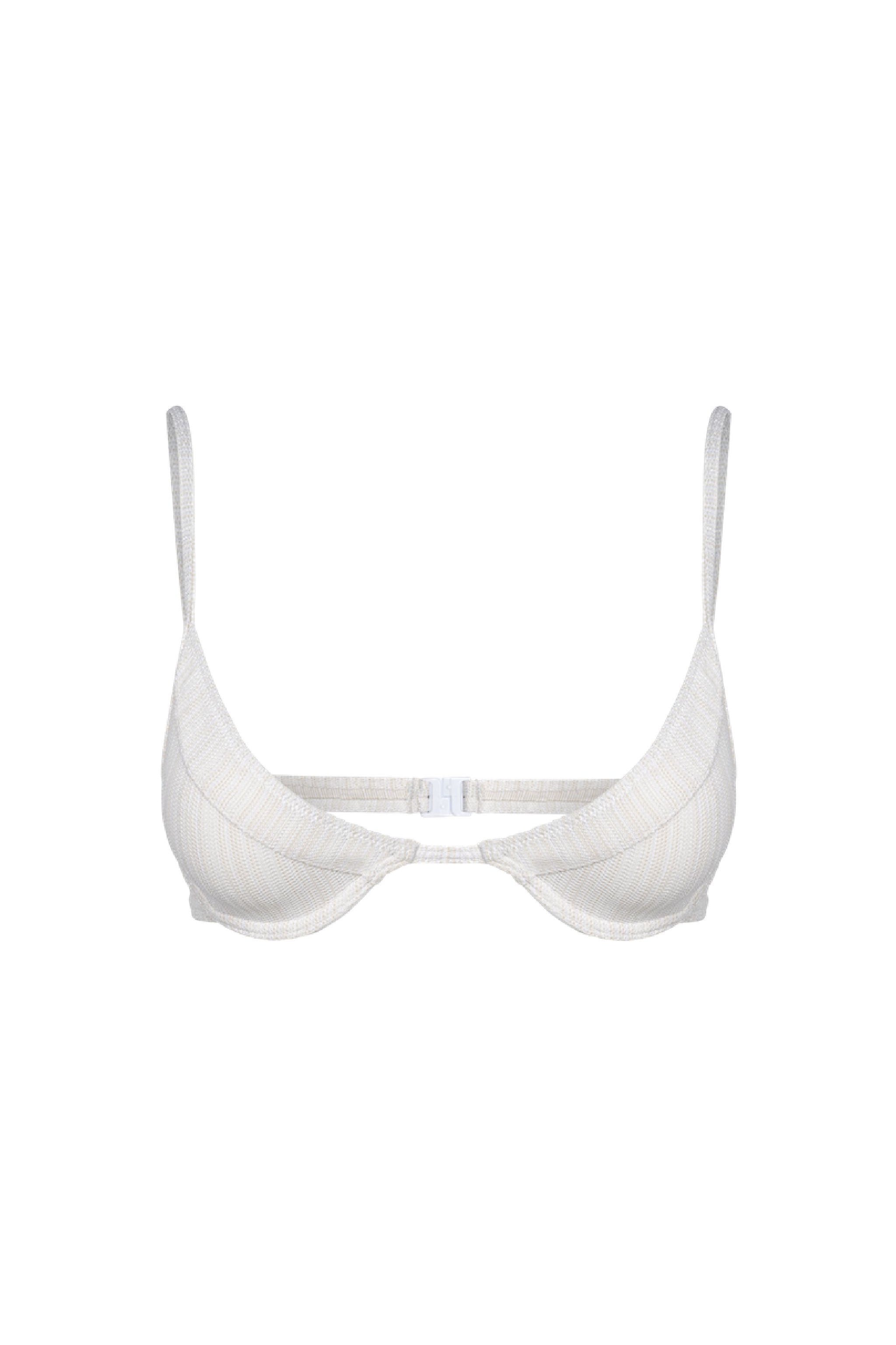 Photo détourée sur fond blanc du haut de maillot de bain Milazzo blanc jacquard
