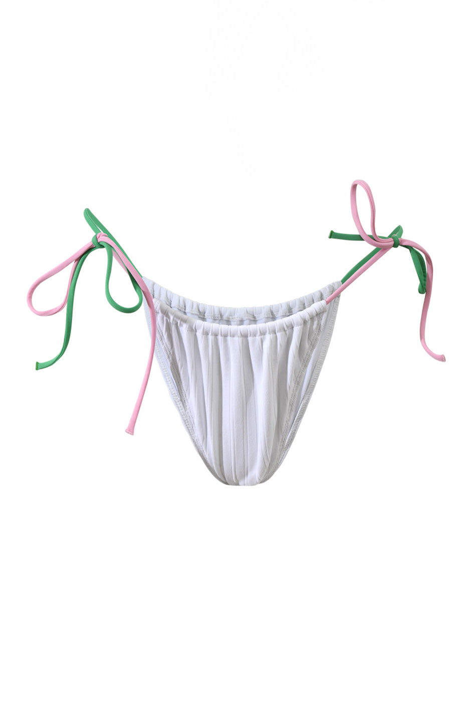 Photo détourée du bas de maillot de bain Alaior blanc avec les bretelles roses et vertes, sur fond blanc