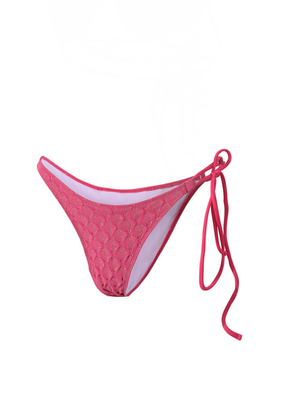 Photo détourée sur fond blanc du bas de maillot Bari rose fuschia avec de la ficelle sur le côté gauche