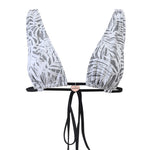 Photo détourée sur fond blanc du haut de maillot de bain Bianca à motifs végétaux, en matière jacquard et avec une ficelle noire