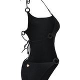 Photo détourée sur fond blanc du maillot de bain une pièce Donatella noir jacquard, de dos