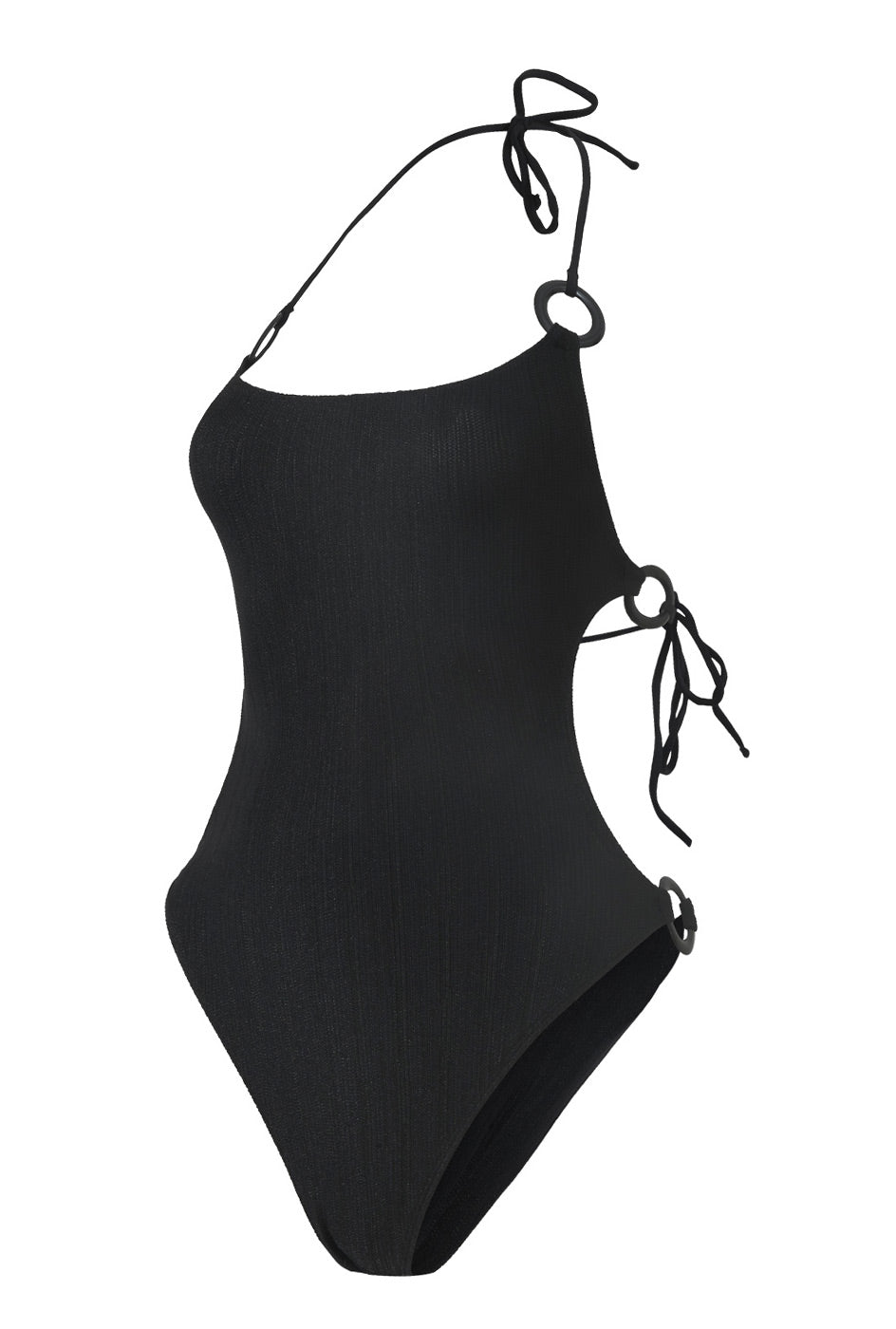 Photo détourée sur fond blanc du maillot de bain une pièce Donatella noir jacquard, de face