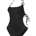 Photo détourée sur fond blanc du maillot de bain une pièce Donatella noir jacquard, de face