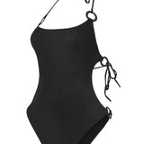 Photo détourée sur fond blanc du maillot de bain une pièce Donatella noir jacquard, de face