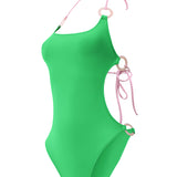 Photo détourée sur fond blanc du maillot de bain une pièce Donatella couleur blush et matcha, de face