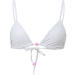 Photo détourée du haut de maillot de bain Noto blanc jacquard avec des perles rondes roses