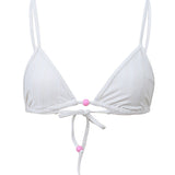 Photo détourée du haut de maillot de bain Noto blanc jacquard avec des perles rondes roses