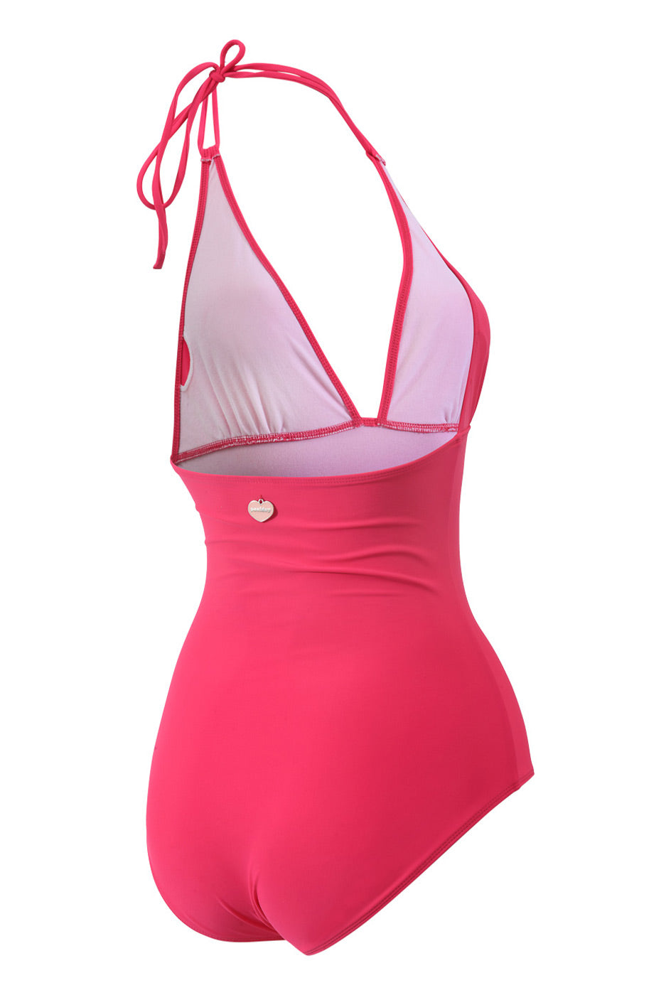 Photo détourée sur fond blanc du maillot de bain une pièce Positano rose saphire, de dos