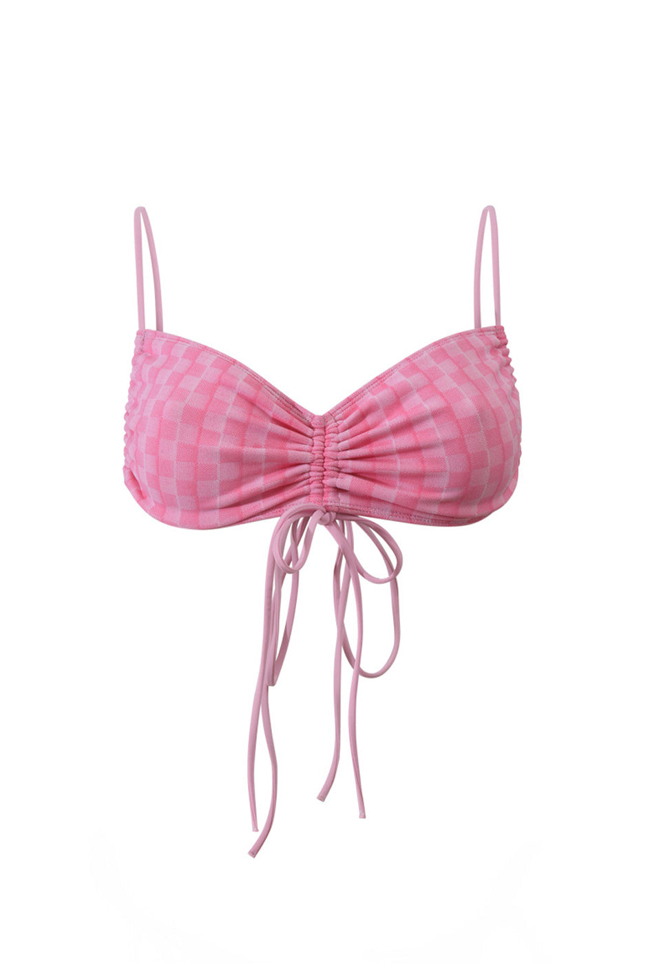 Photo détourée sur fond blanc du haut de maillot de bain Remini rose vichy