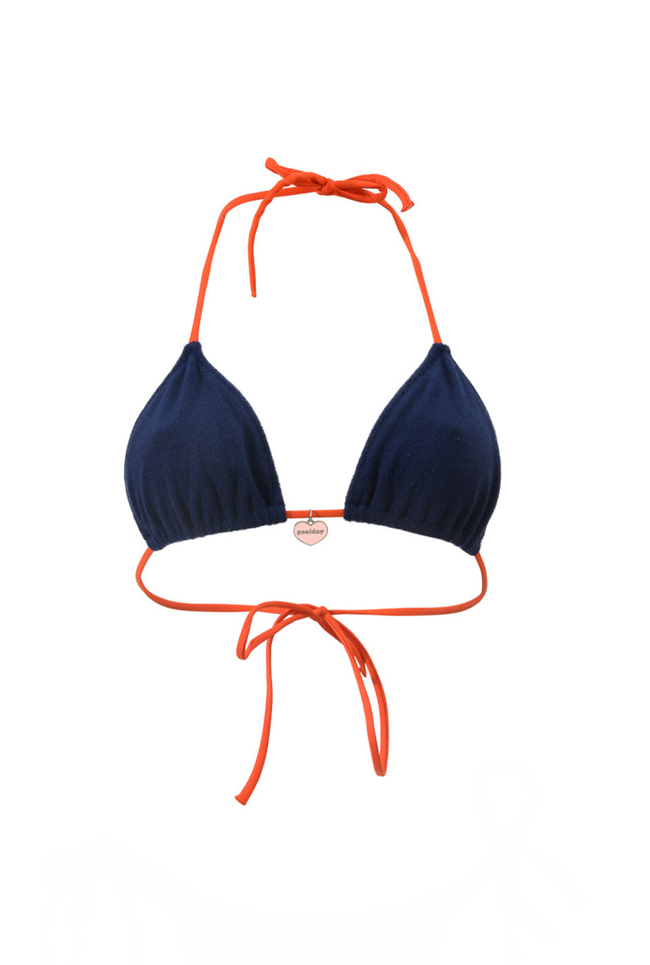 Photo détourée sur fond blanc du haut de maillot de bain Talita en tangerine et matière éponge.