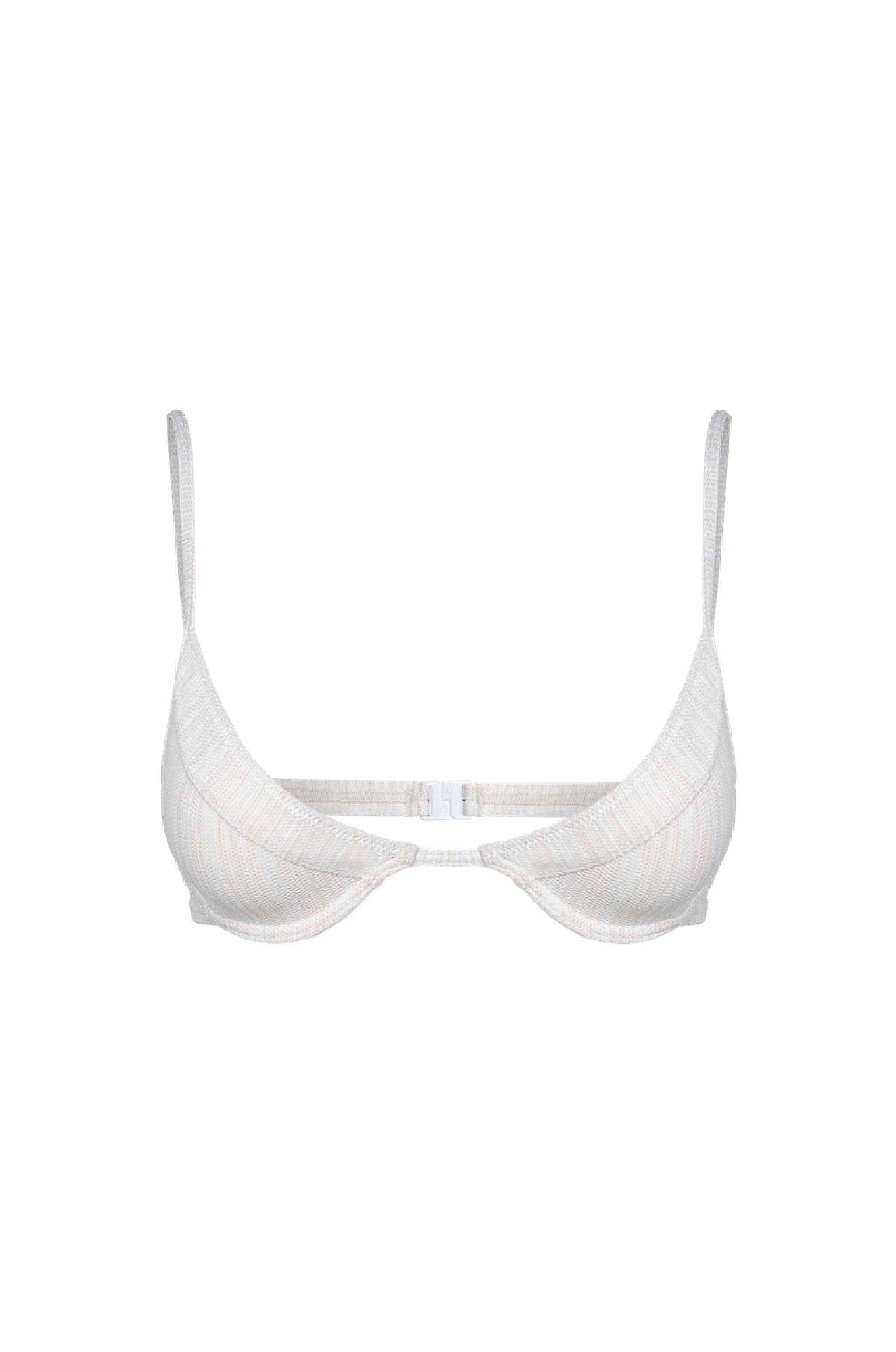 Photo détourée sur fond blanc du haut de maillot de bain Milazzo blanc jacquard