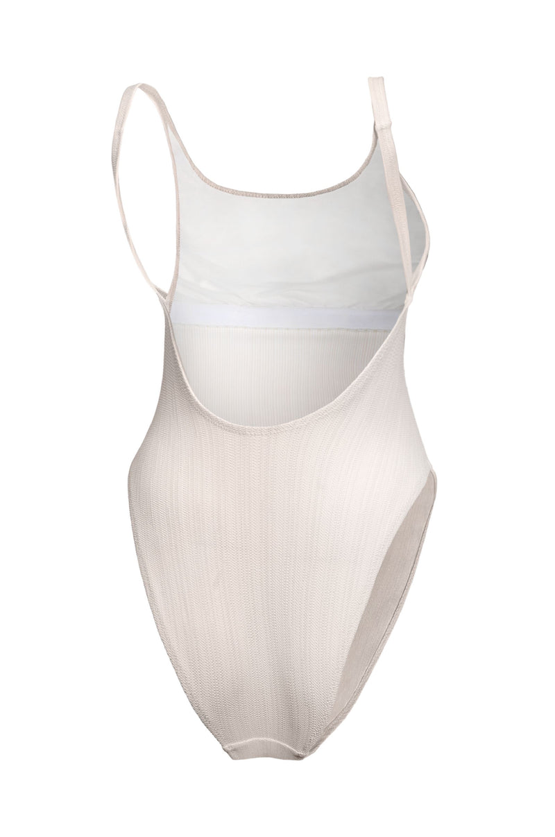 Photo détourée sur fond blanc du maillot de bain une pièce Ambrogio blanc jacquard