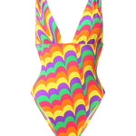 Photo détourée sur fond blanc du maillot de bain une pièce en coloris waves