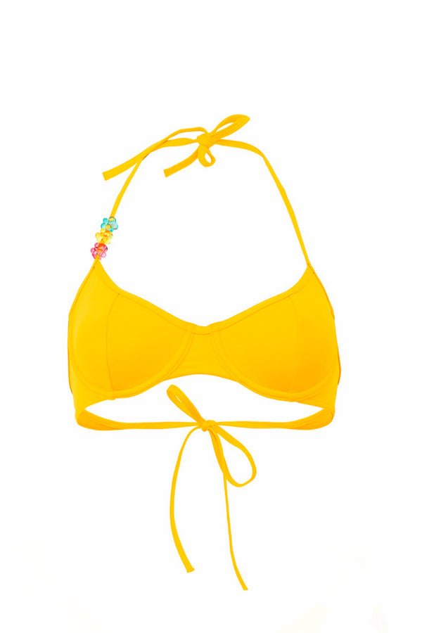 Photo détourée sur fond blanc du haut de maillot de bain Amalfi jaune