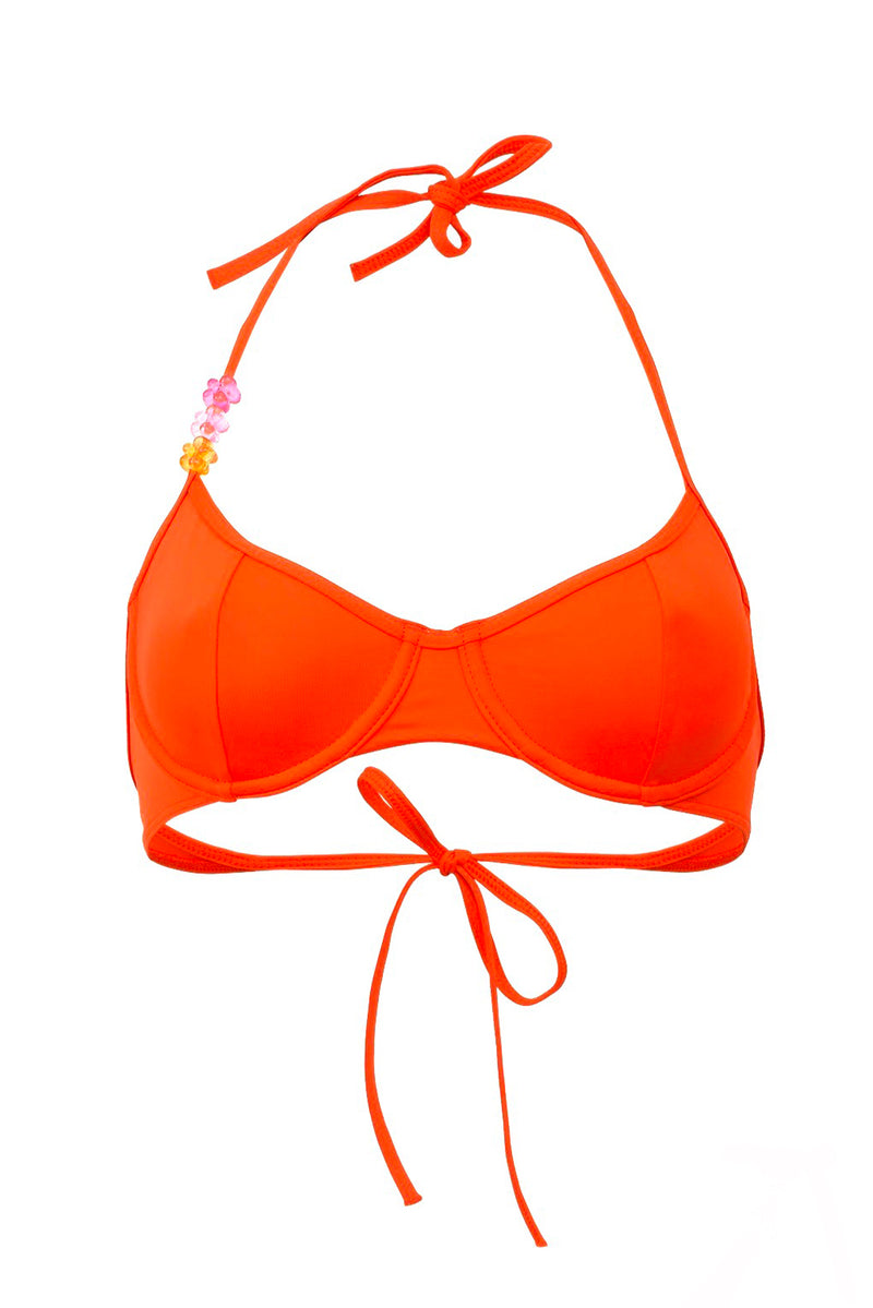 Photo détourée sur fond blanc du haut de maillot de bain Amalfi orange