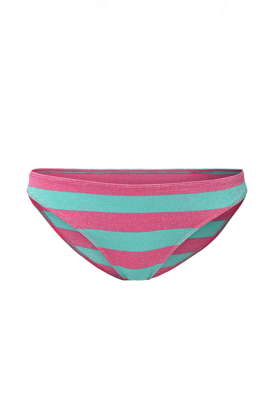 Photo détourée sur fond blanc du bas de maillot de bain Andréas à rayures vertes et framboises