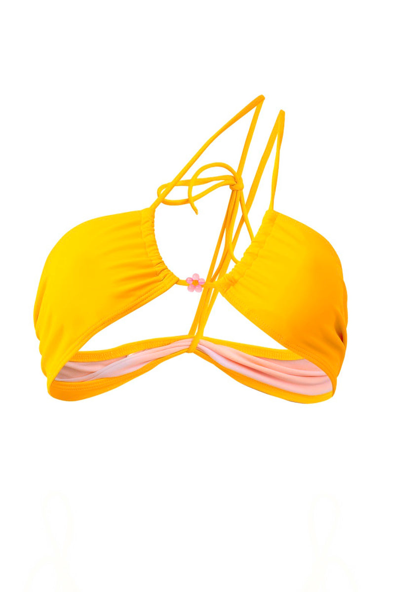 Photo détourée du haut de maillot de bain Batroun jaune, noué autour du cou