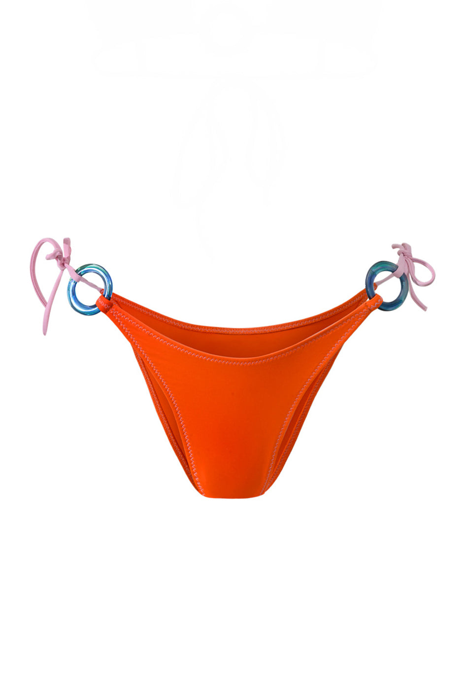 Photo détourée sur fond blanc du bas de maillot de bain Lido orange tangerine et blush, avec des anneaux bleus sur les côtés