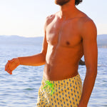 Photo d'un homme à la plage portant le short de maillot de bain Big Jano Brai x Poolday