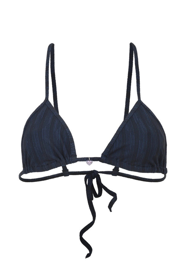 Photo détourée sur fond blanc du haut de maillot de bain Noto marine jacquard