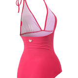 Photo détourée sur fond blanc du maillot de bain une pièce Positano rose saphire, de dos